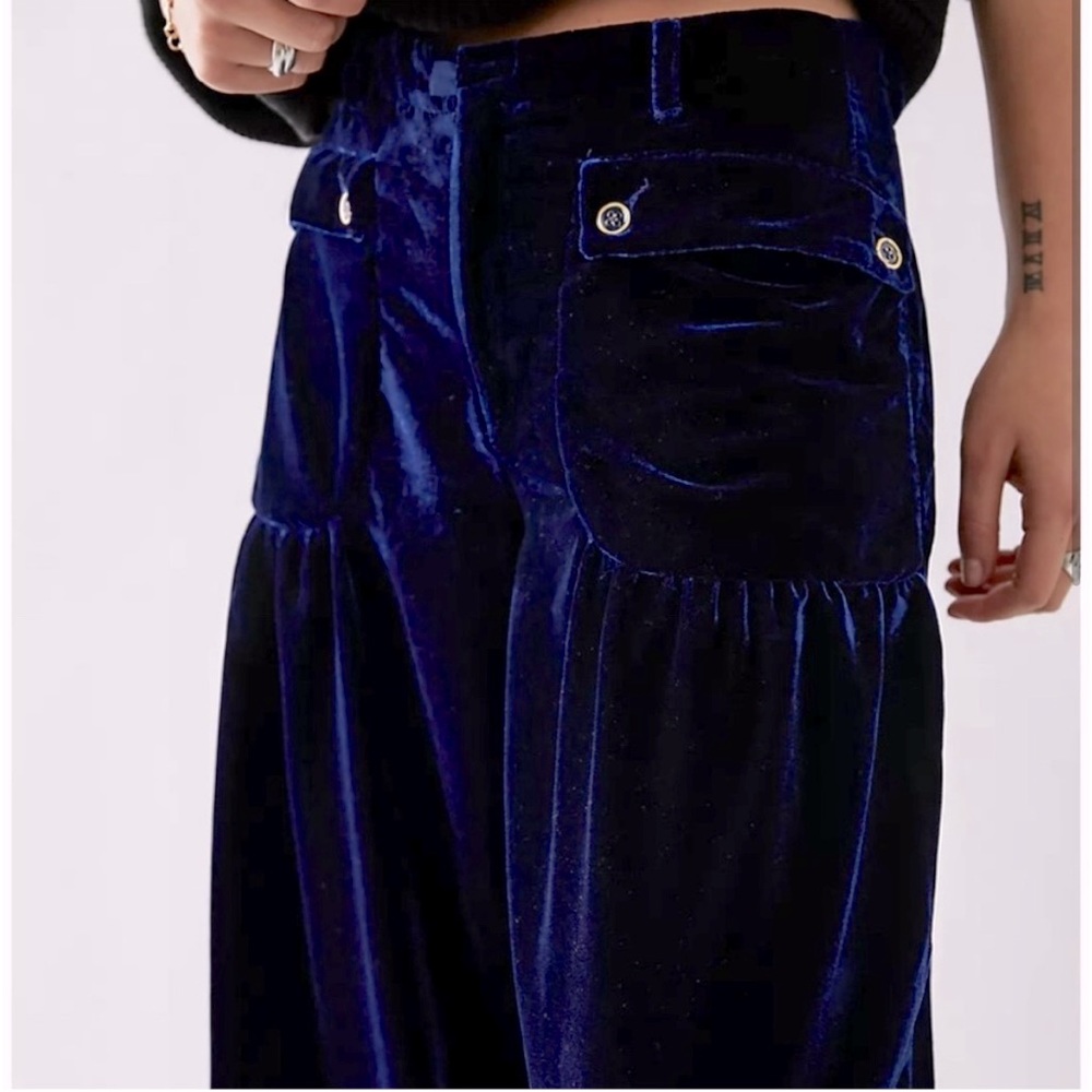 free people lotus blue velvet pants